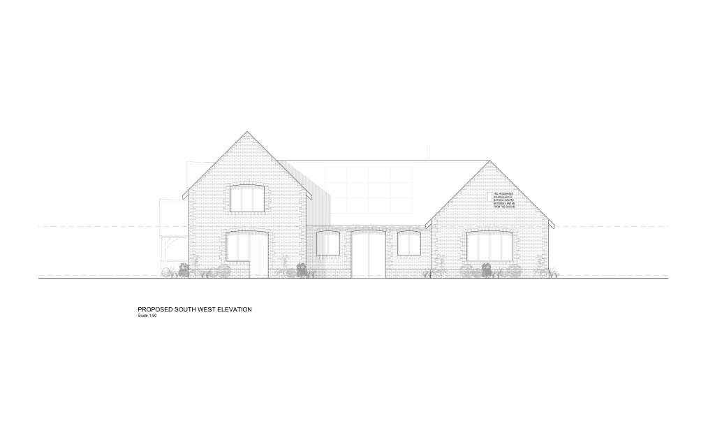 Lot: 32 - ENVIABLE RURAL FREEHOLD SITE WITH PLANNING CONSENT FOR A DETACHED DWELLING WITH THREE BAY CAR BARN - Proposed S W elevation